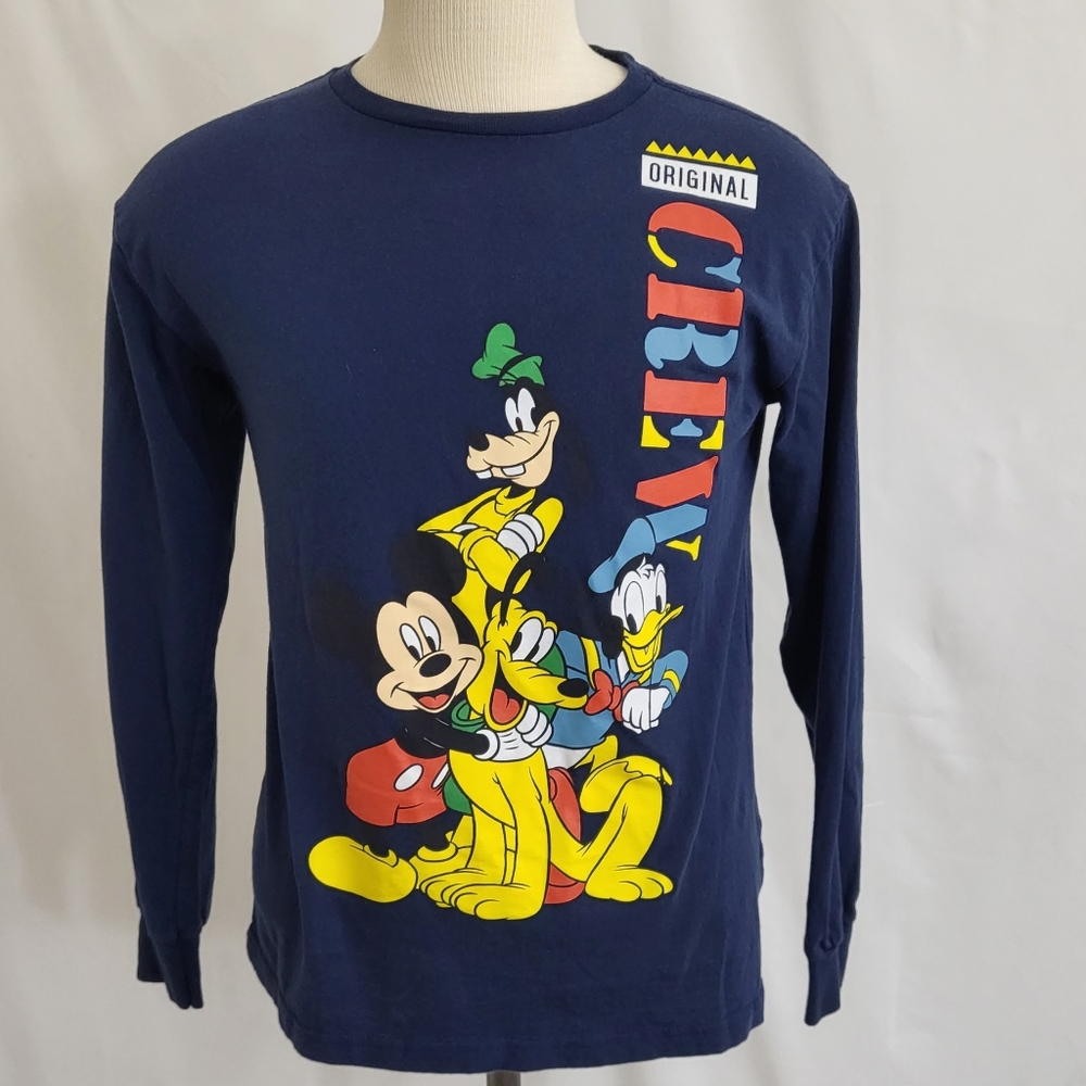 Disney Long Sleeve T-Shirt SM Blue The Original Crew Mickey Donald Pluto Goofy